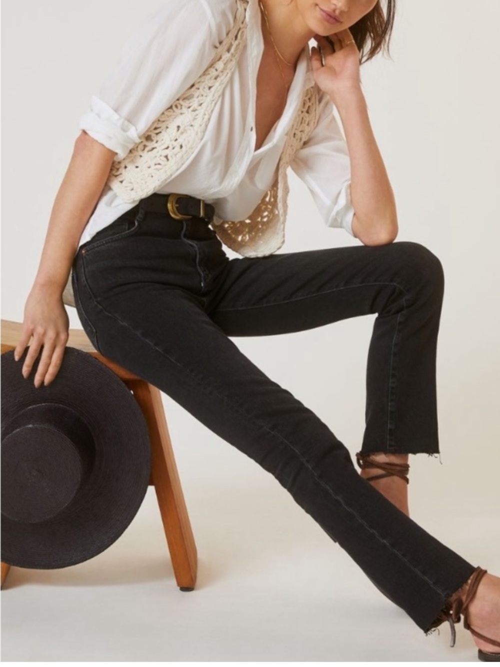 Anthropologie Pilcro High Rise Cigarette Jeans Raw Hem Black Size 29P